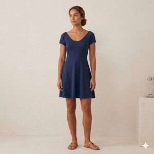 Pact NWOT Women's Size XL French Navy Helena Cross Back Organic Cotton Dress